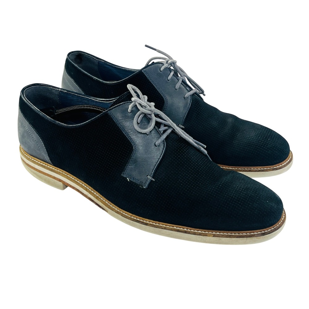 Ted Baker London Siablo Dress Shoes Mens 14 Dark Blue Suede Leather Derby Oxford